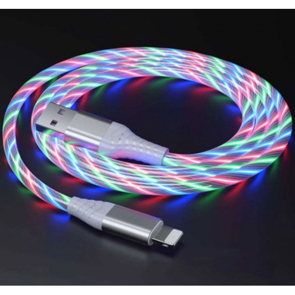 Wholesale 2.4A RGB LED Light Durable USB Cable for IPhone IOS Lighting 3FT (Silver)